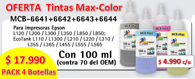 PACK TINTAS 4 BOTELLAS P/ EPSON